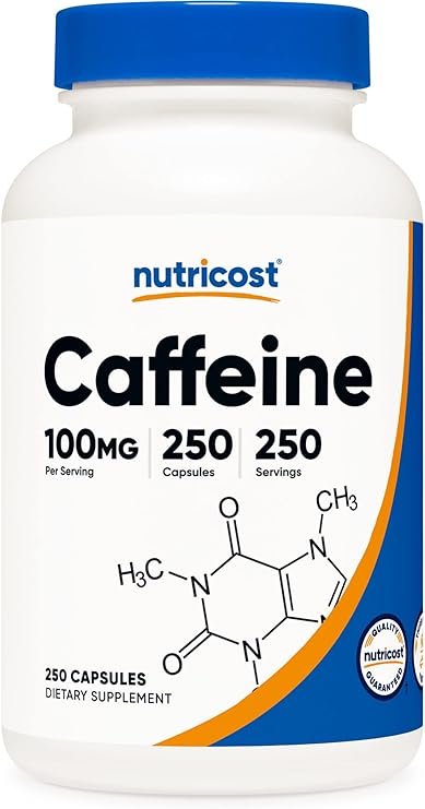 Nutricost Caffeine Pills 100mg Per Serving, 250 Capsules